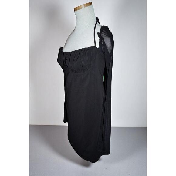 Princess Polly Black Mesh Sleeve Mini Dress – Y2K Edgy Clubwear, Square Neck 12 - Picture 5 of 10